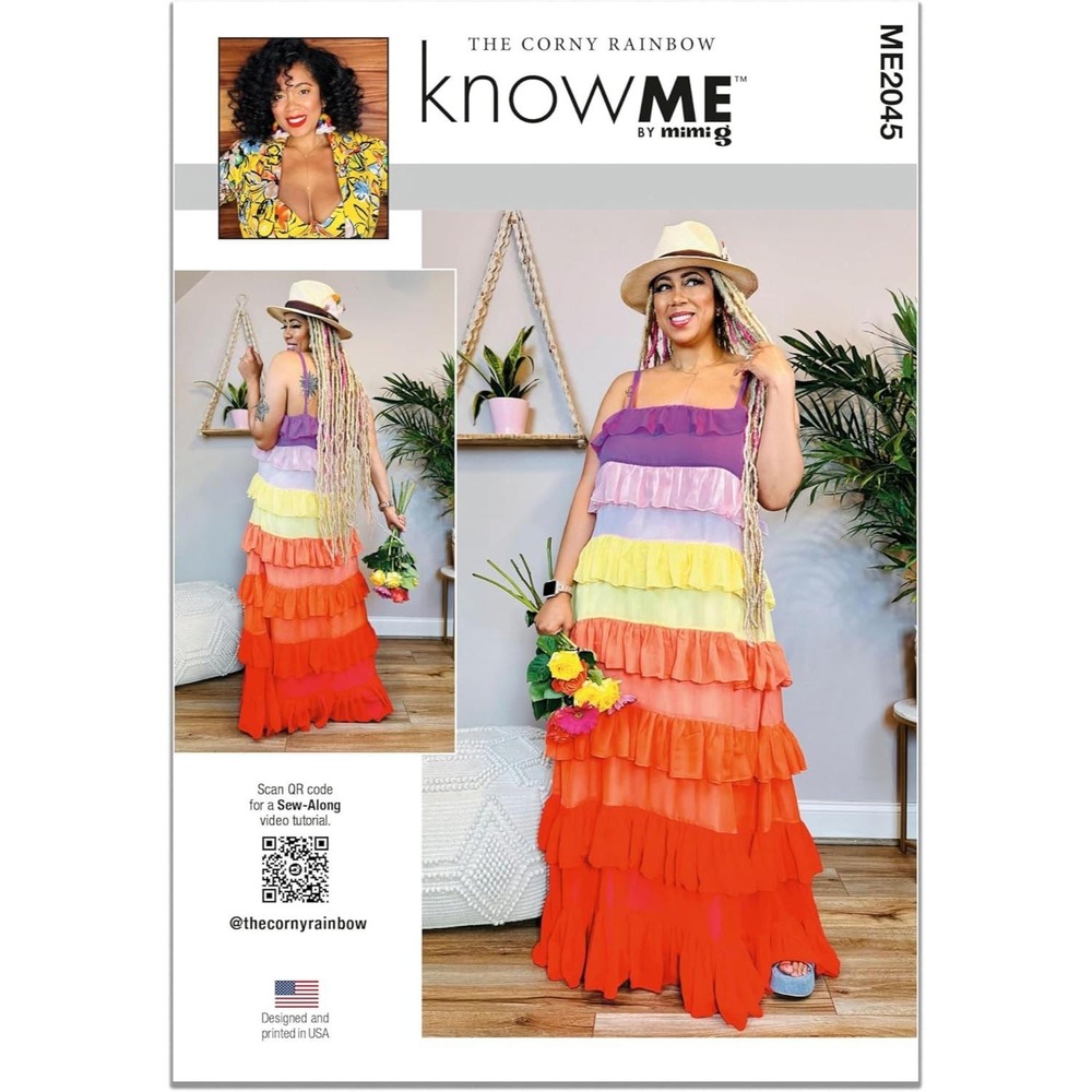 Womens Rainbow Ruffled Maxi Dress Sewing Pattern ME2045 Size 18-26 MIMI G